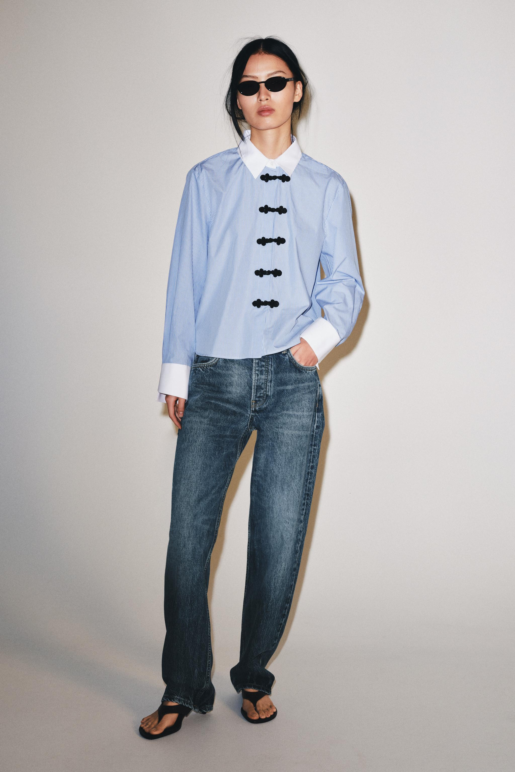 ZW COLLECTION STRIPED SHIRT WITH FROG FASTENING | Zara UK