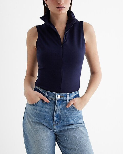 Body Contour Stretch Cotton Quarter Zip Bodysuit | Express