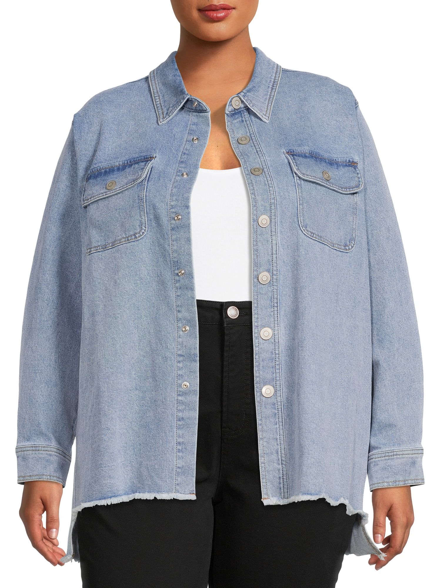 Terra & Sky Women's Plus Size Denim Shirt Jacket - Walmart.com | Walmart (US)