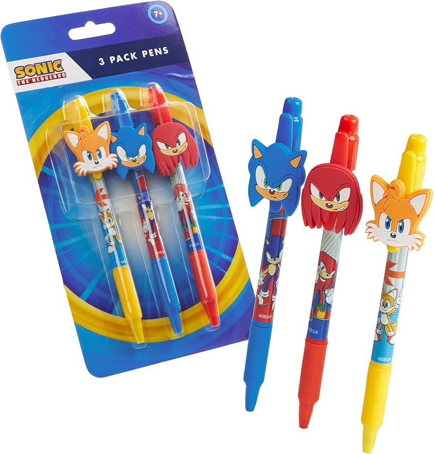 Sonic The Hedgehog Ballpoint Pens for Kids Set of 3 Character Topper Kids Pens Blue Ink School Su... | Amazon (US)