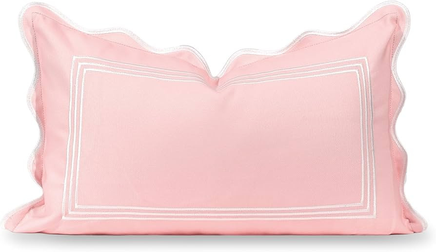 Amazon.com: Hofdeco Premium Coastal Grandmillennial Scalloped Patio Indoor Outdoor Lumbar Pillow ... | Amazon (US)
