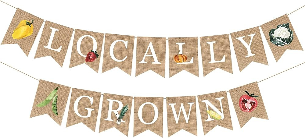 Locally Grown Banner Burlap Bunting Garland for Kids Farmers Market Produce Stand Baby Shower Wed... | Amazon (US)