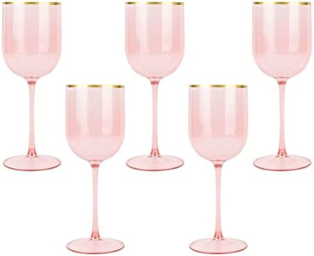 Pink Wine Cup with Gold rim Plastic Wine Glasses Set of 5 Elegant Wine Goblets Hard Plastic Wine ... | Amazon (US)