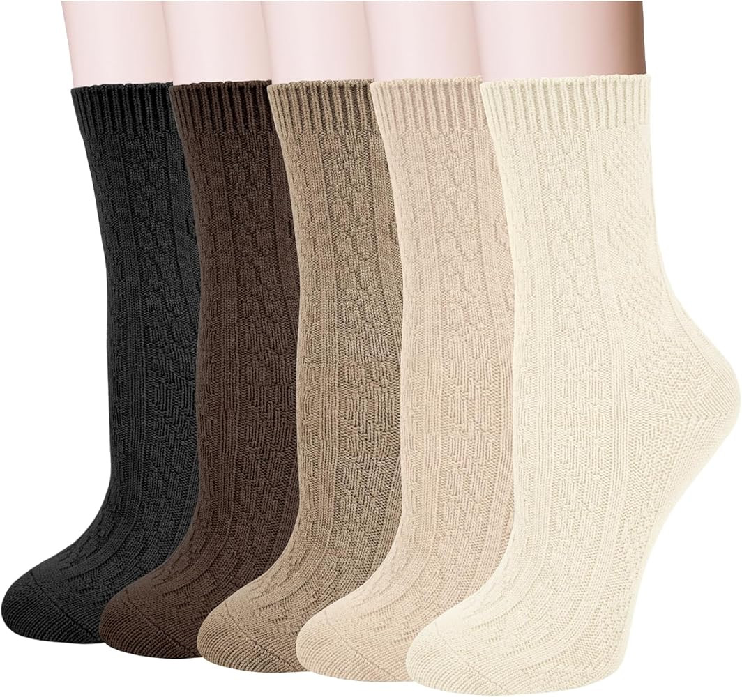 Justay 5 Pairs Womens Wool Socks Winter Warm Boot Socks Casual Thick Knit Crew Socks Gifts for Wo... | Amazon (US)