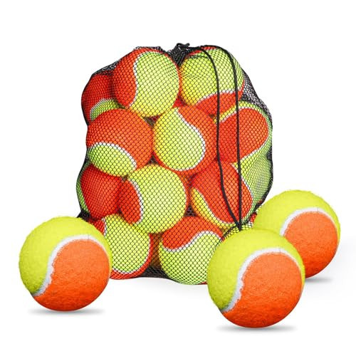 FINGER TEN Kids Tennis Balls for Kids Youth Beginners Practice Low Compression Value 12/18/24 Pack, Durable Bouncy Color Low Stage Pressureless, Playing for Indoor Outdoor Use (24 Pack-Orange) | Amazon (US)