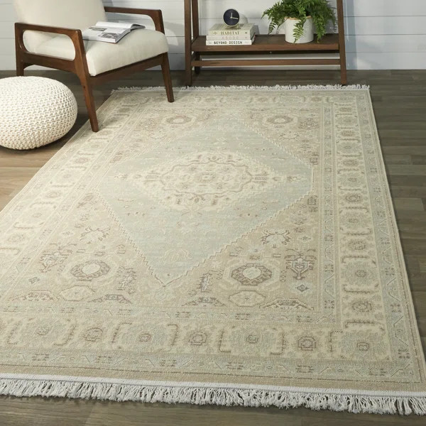 Wellington Oriental Tan/Blue/Pink Area Rug | Wayfair North America