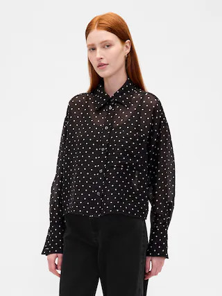 Sheer Straight-Hem Crop Shirt | Gap (US)