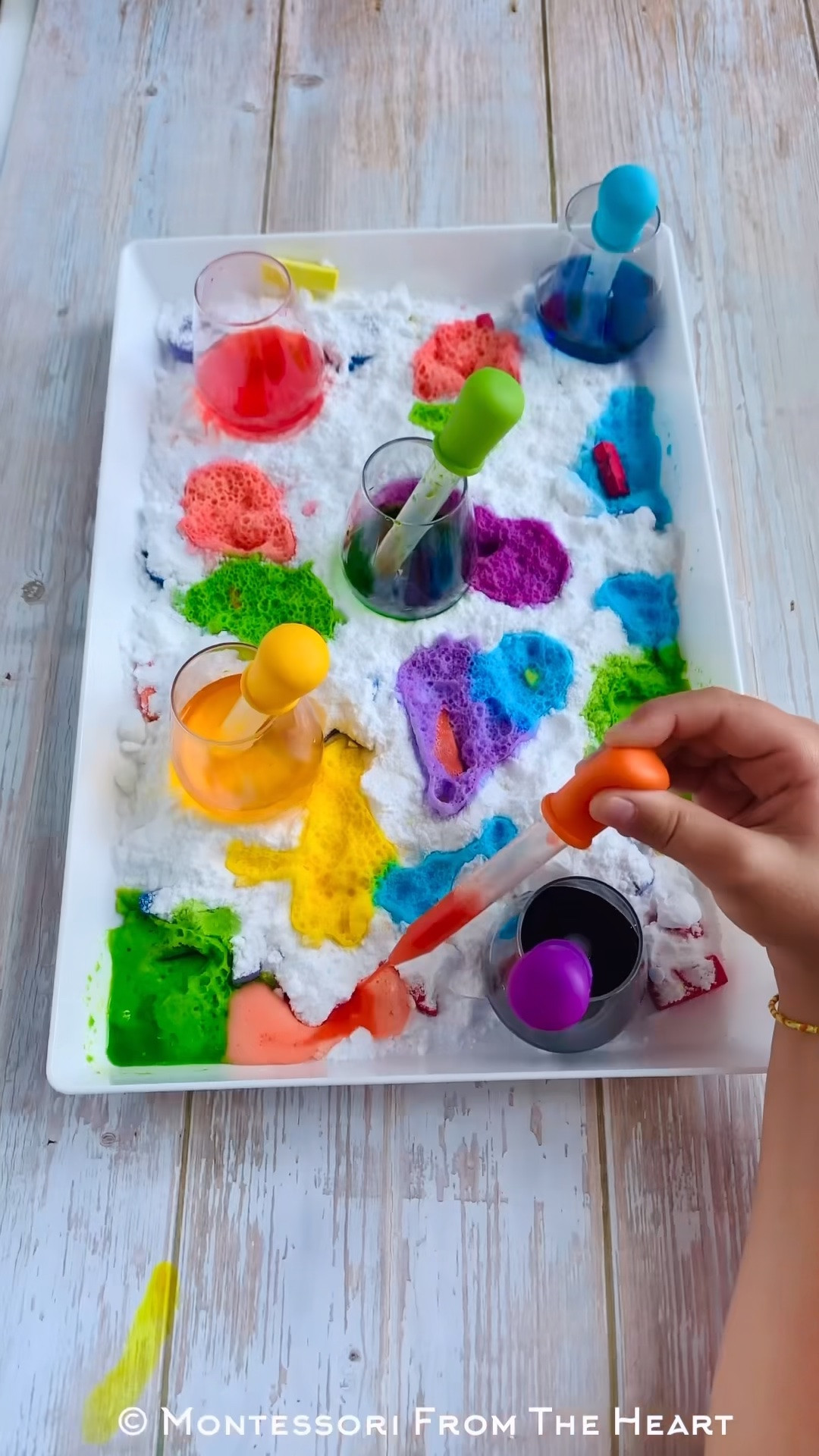 Fizzy Color Mixing Science for Kids: Baking Soda and Vinegar STEM Activity with Hidden Letters