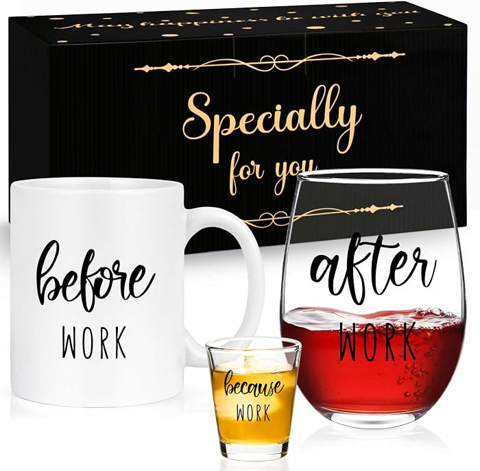 Futtumy Before Work After Work Gift Set 11oz Coffee Mug 17oz Stemless Wine Glass 2oz Shot Glass S... | Amazon (US)
