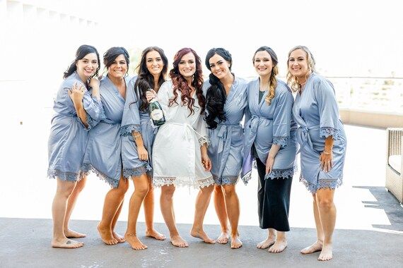 Dusty Blue Robes Personalized Bridesmaid Gift Lace Trim - Etsy | Etsy (US)