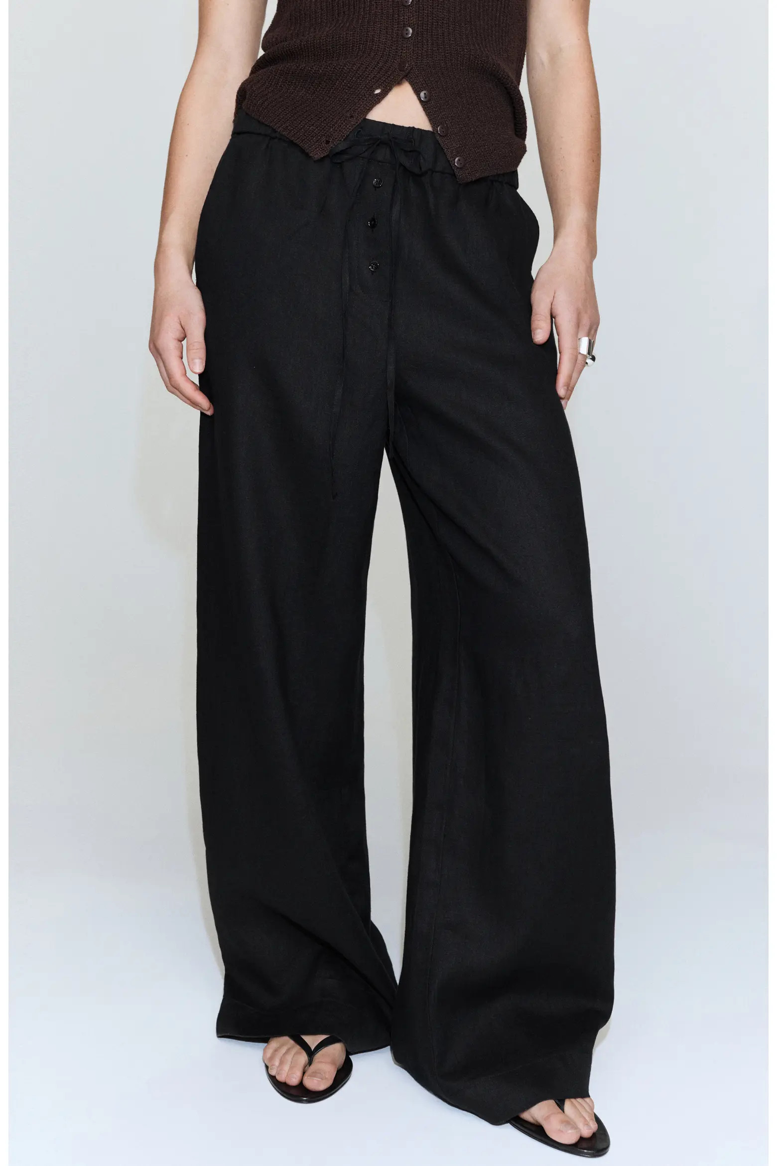 MANGO Wide Leg Button Detail Linen Pants (Women) | Nordstrom | Nordstrom