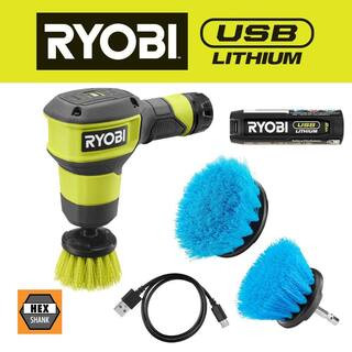 USB Lithium Compact Scrubber Kit with 2.0 Ah Battery, and USB Charging Cord w/ Medium and Soft Bristle Brushes | The Home Depot