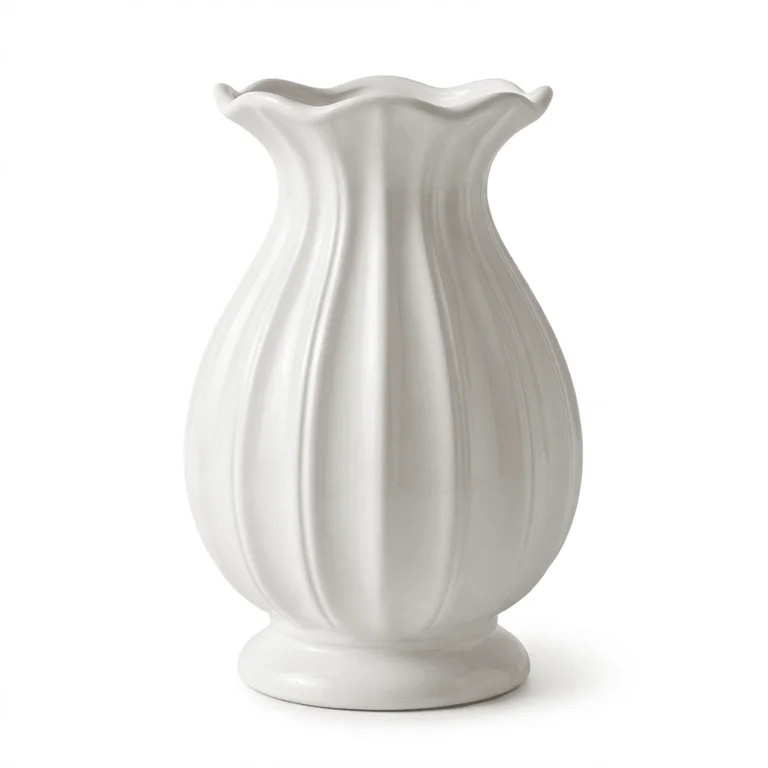 White Ceramic Ribbed Vase 7.6 in for Living Room Table Centerpiece Home Decor NOVATRAX | Walmart (US)