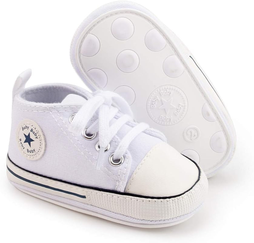 KIDSUN Unisex Baby Boy Girl Canvas Sneaker Soft Sole Infant Lace up Newborn Ankle Toddler First Walk | Amazon (US)