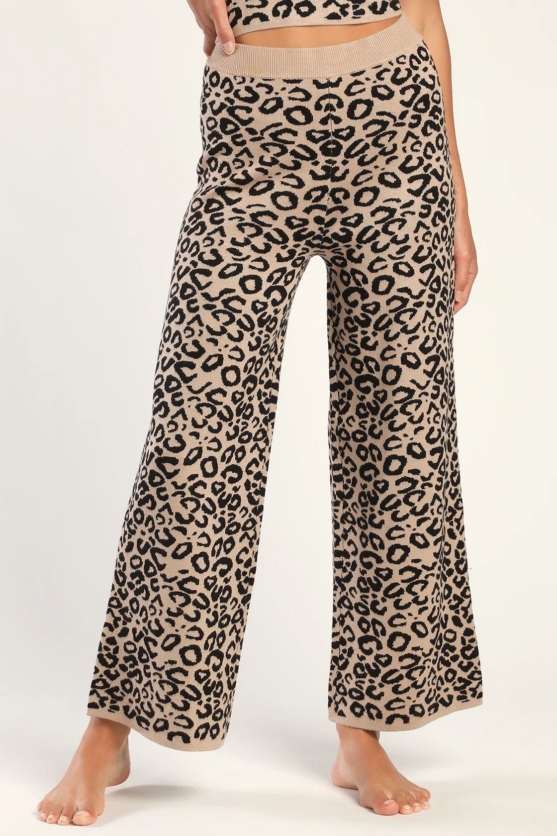 Wild About Snuggles Tan Leopard Print Wide-Leg Sweater Pants | Lulus (US)