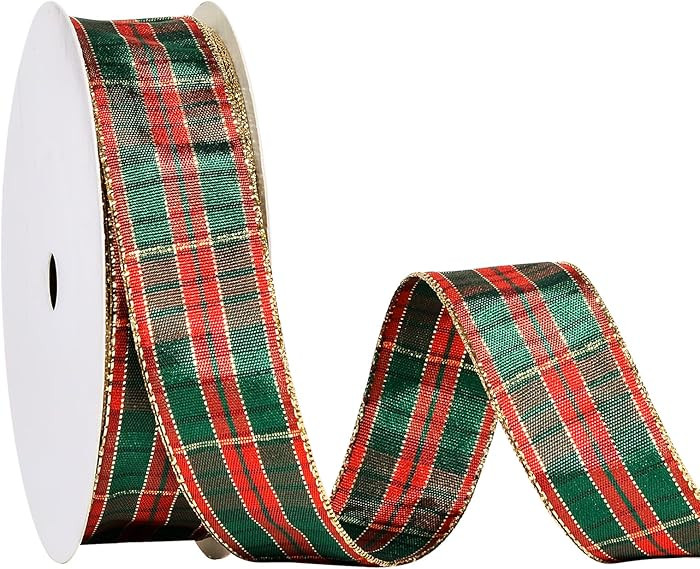 YAMA Christmas Gingham Ribbon 1 Inch Traditional Tartan Woven Edge Plaid Ribbon for Gift Wrapping... | Amazon (US)