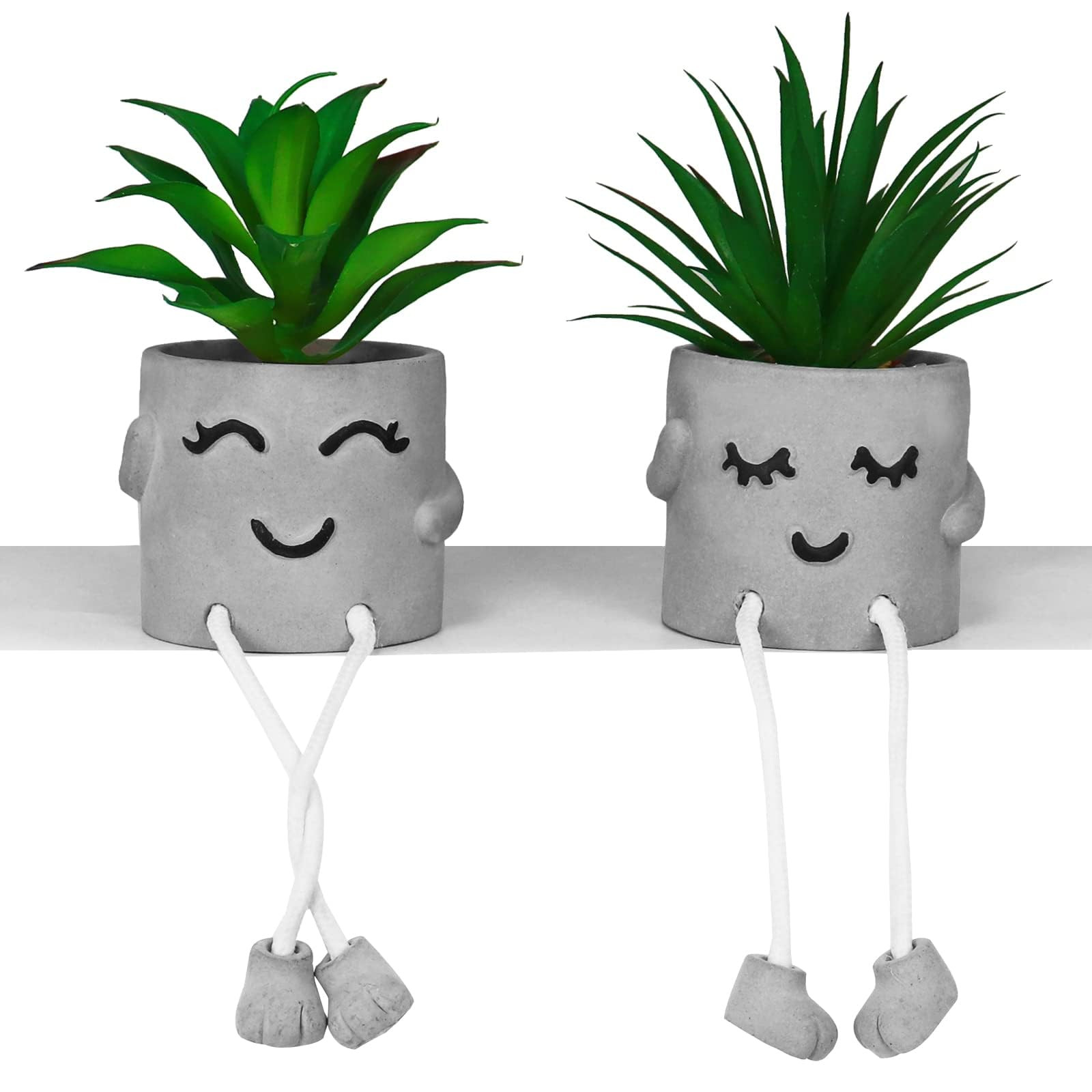 Zerzsy Faux Succulents in Cement Pots with Hanging Leg, Potted Mini Fake Plants for Desk Decor, K... | Amazon (US)