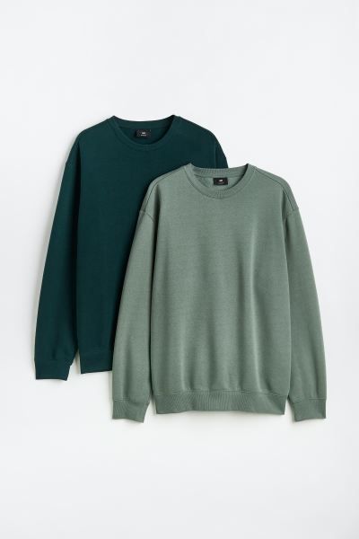 2-pack Relaxed Fit Sweatshirts - Forest green/sage green - Men | H&M US | H&M (US + CA)