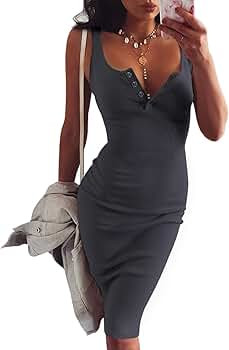 FAIMILORY Women's Basic Ribbed Sundress Stretchy Bodycon Casual Midi Tank Dress | Amazon (US)