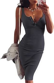 FAIMILORY Women's Basic Ribbed Sundress Stretchy Bodycon Casual Midi Tank Dress | Amazon (US)