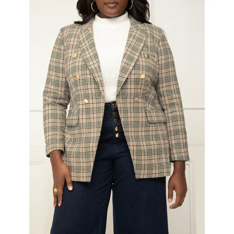 ELOQUII Elements Women's Plus Fitted Angular Tweed Blazer | Walmart (US)
