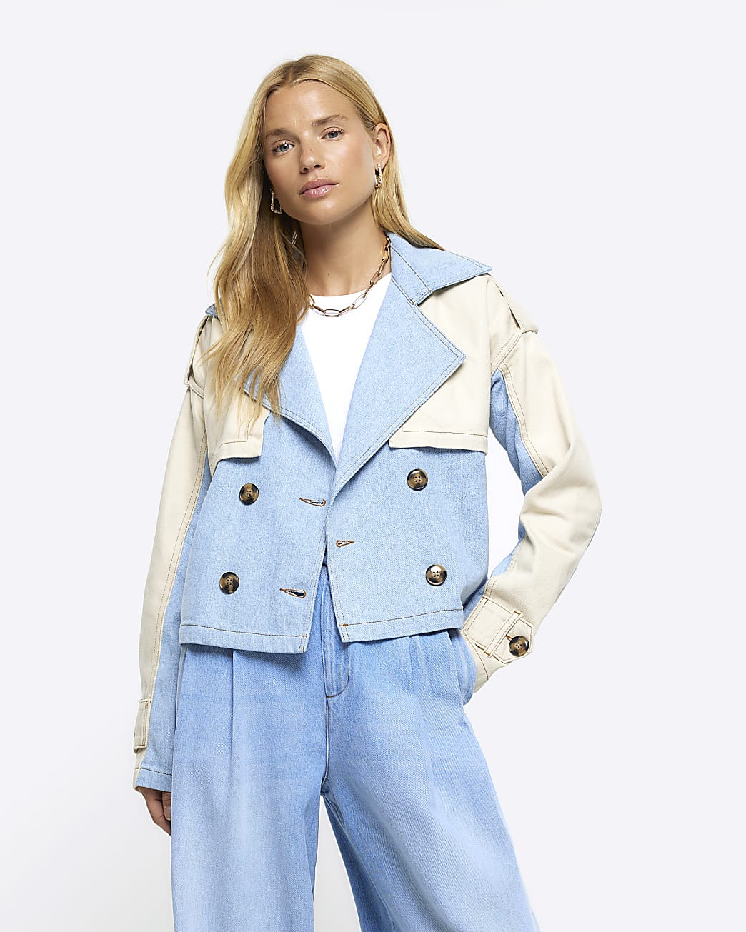 Blue denim crop trench jacket | River Island (UK & IE)