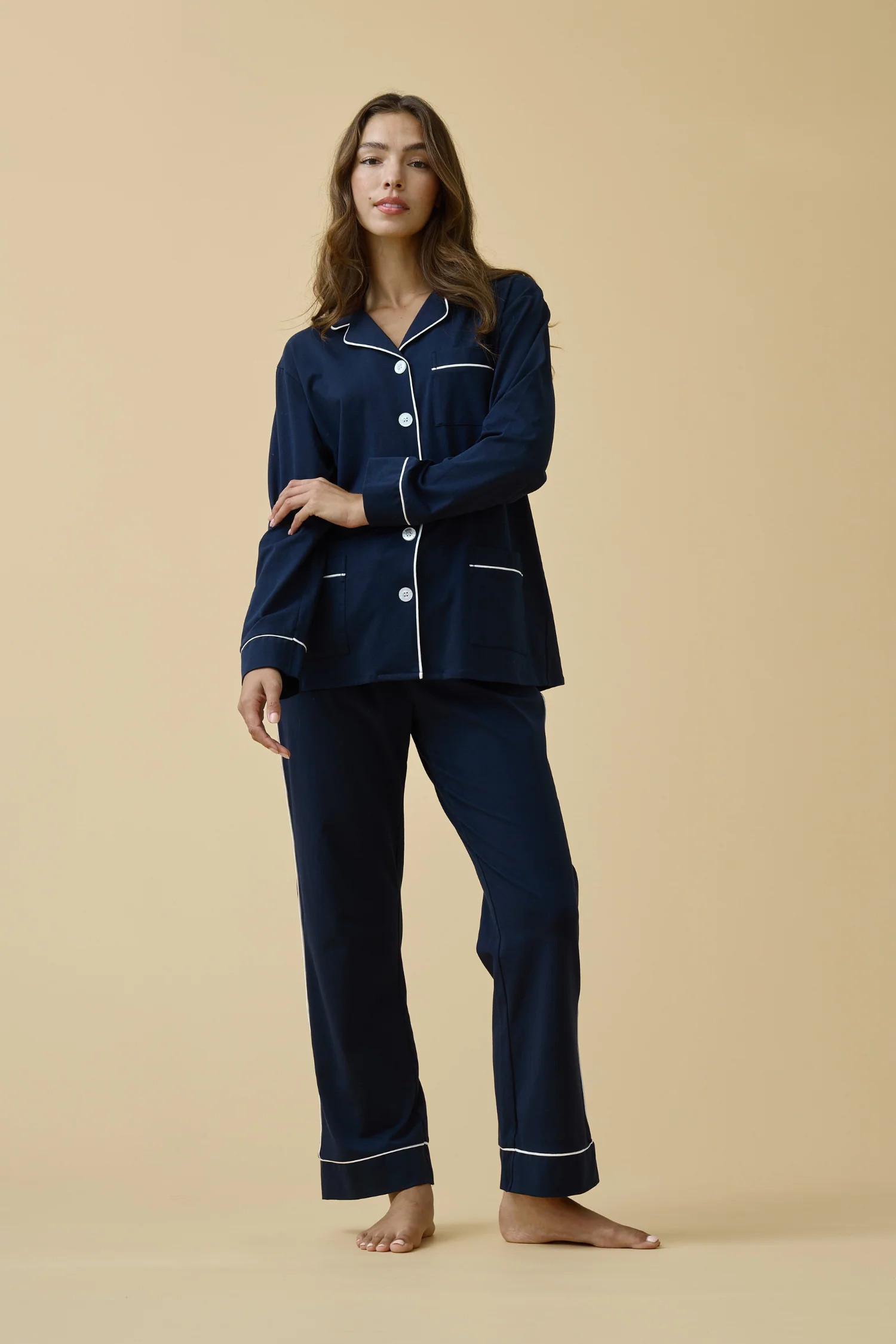 Luxe Stretch Cotton Pajama Set in Midnight Blue | KIP