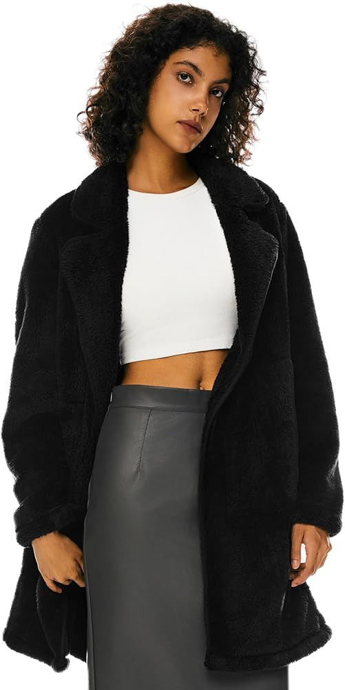 Orolay Women's Winter Fuzzy Fleece Jacket Long Sleeve Lapel Open Front Cardigan Faux Fur Coat wit... | Amazon (US)