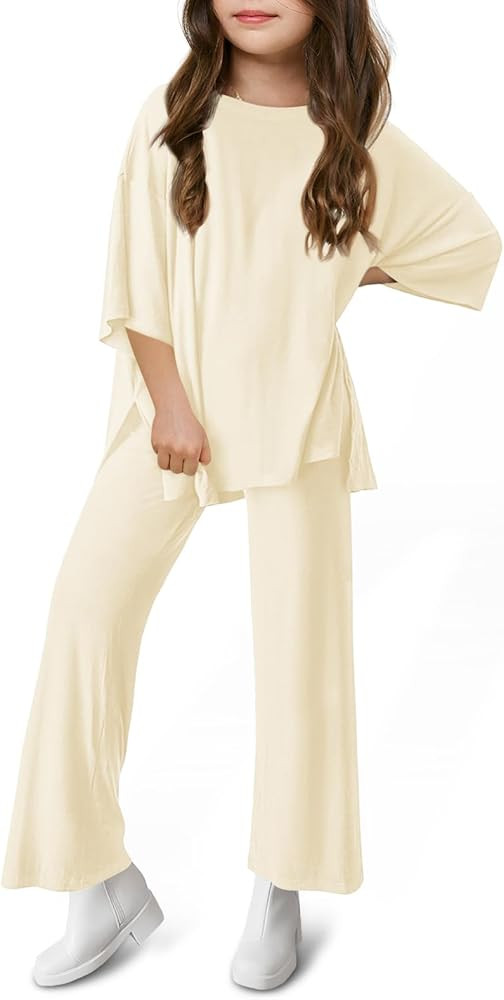 Haloumoning Girls Clothing Sets Summer Oversized T Shirts and Wide Leg Pants Kids Fashion 2 Piece... | Amazon (US)