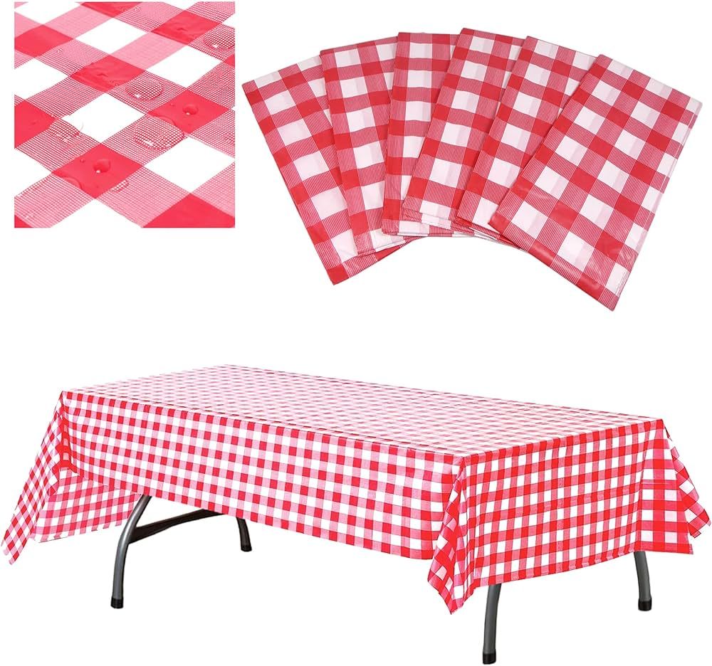AnapoliZ Plastic Checkered Tablecloth | 6 Pcs Pack - 54” Wide x 108” Long | Red and White Pic... | Amazon (US)