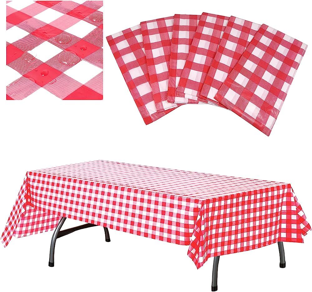 AnapoliZ Plastic Checkered Tablecloth | 6 Pcs Pack - 54” Wide x 108” Long | Red and White Pic... | Amazon (US)