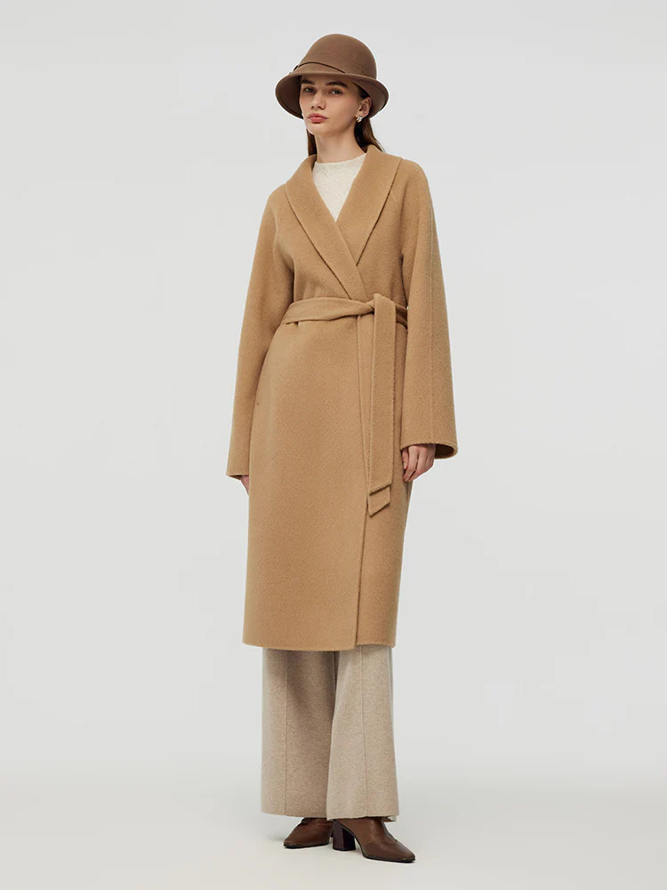 100% Camel Hair Women Wrap Overcoat Camel / L | GOELIA