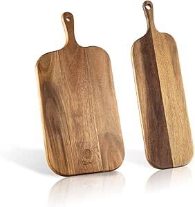 Wood Cutting Board Set with Handle for Kitchen Large and Small Long 2 Packs Acacia Wooden Kitchen... | Amazon (US)