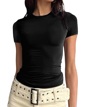 ABKY Long Sleeve Shirt for Women Sexy Y2K Basic Tops Slim Fit Crop Top Casual Fashion Cute Baby T... | Amazon (US)