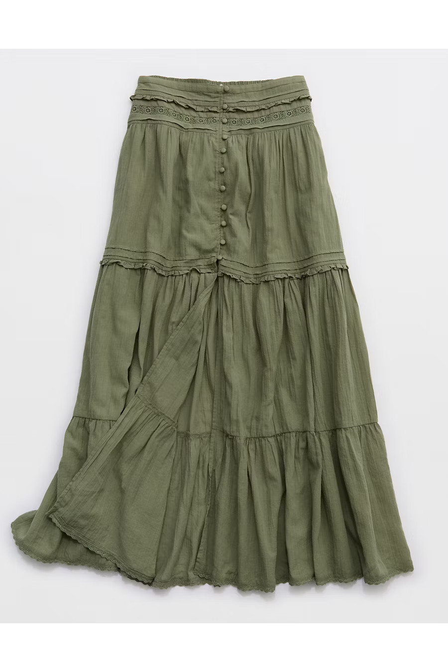 Aerie Boho Button Maxi Skirt Women's Olive Fun L | American Eagle Outfitters (US & CA)