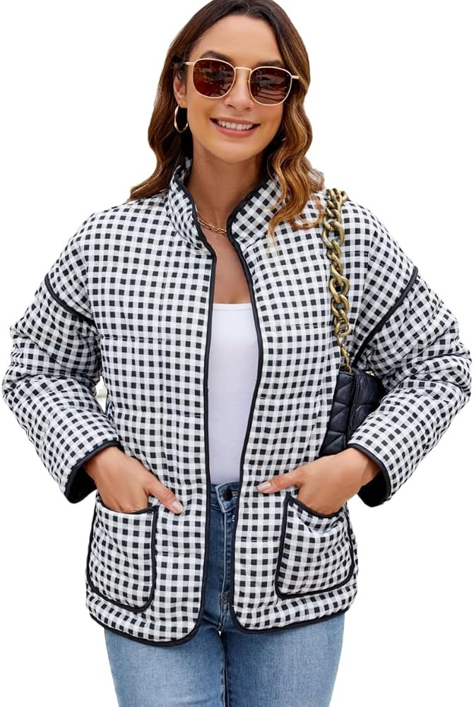 Women's Cropped Floral Quilted Jacket Lightweight Open Front Padded Puffer Coat | Amazon (US)