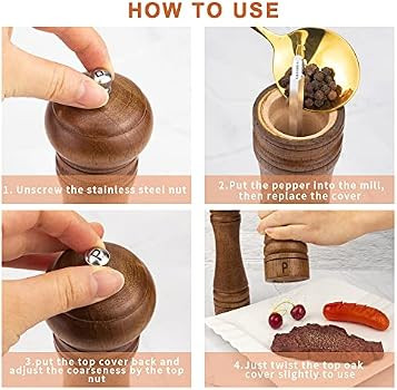XWXO Wood Salt and Pepper Grinder Set, Salt Mill Pepper Grinder Set, Pepper Mill, Salt Shakers wi... | Amazon (US)