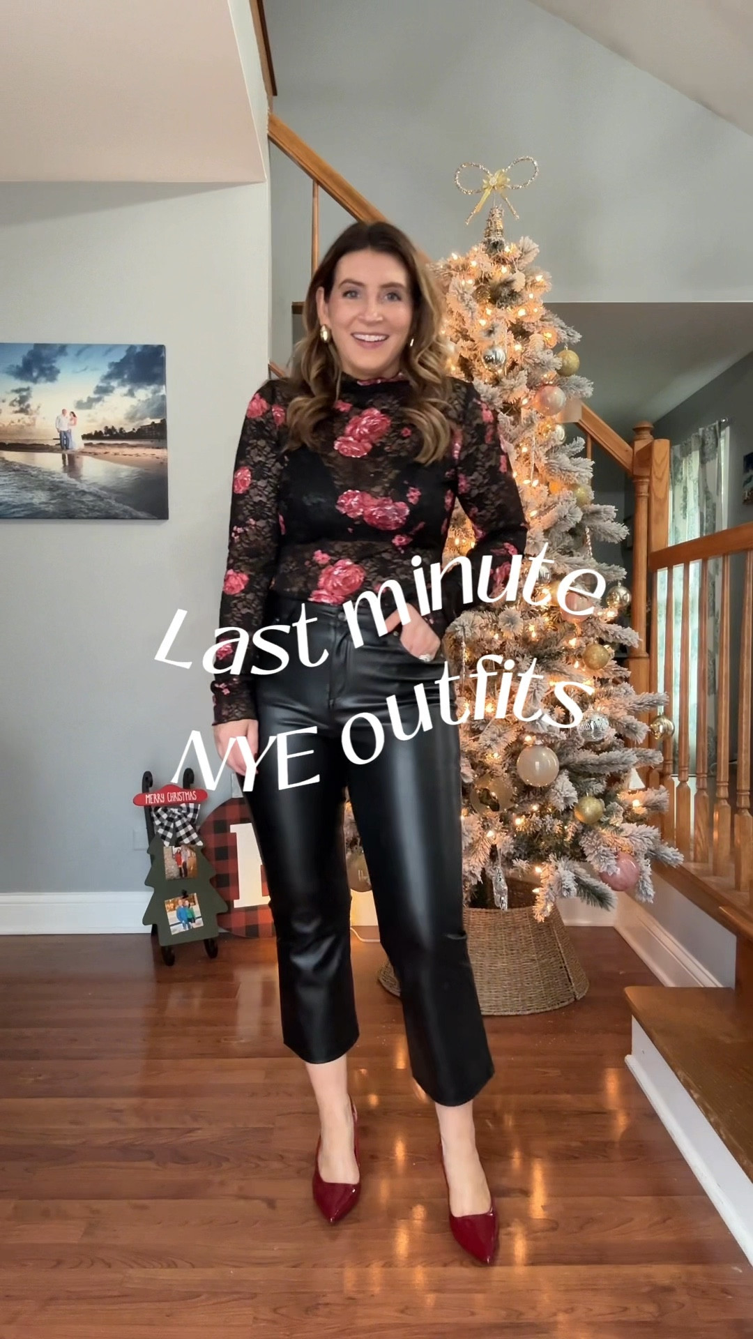 Last Minute NYE Outfits, New Years Eve outfit ideas, holiday outfits, date night outfits, Amazon outfits, Amazon fashion, floral print lace top, faux leather pants, easy outfits 



#LTKHoliday #LTKFindsUnder50 #LTKStyleTip