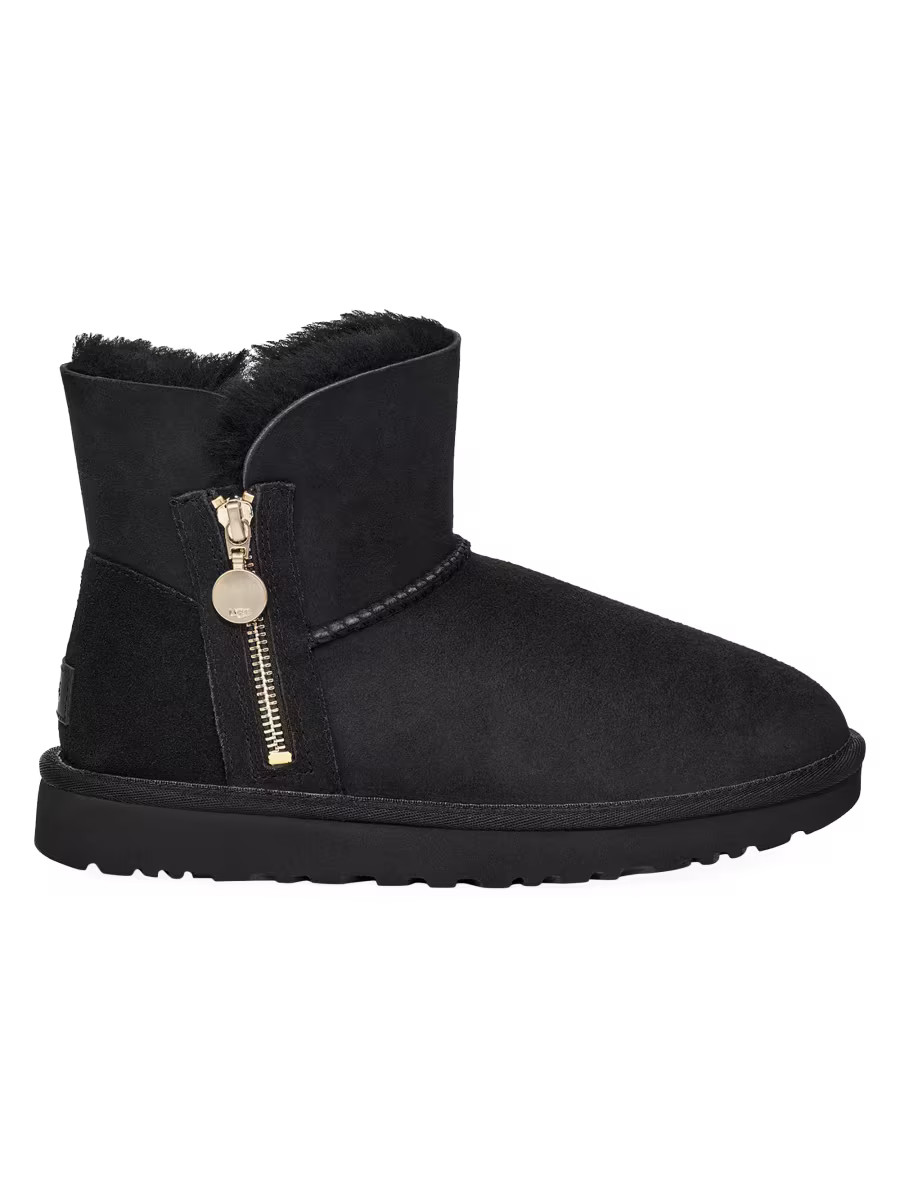 UGG Mini Bailey Zip Sheepskin-Lined Suede Boots | Saks Fifth Avenue