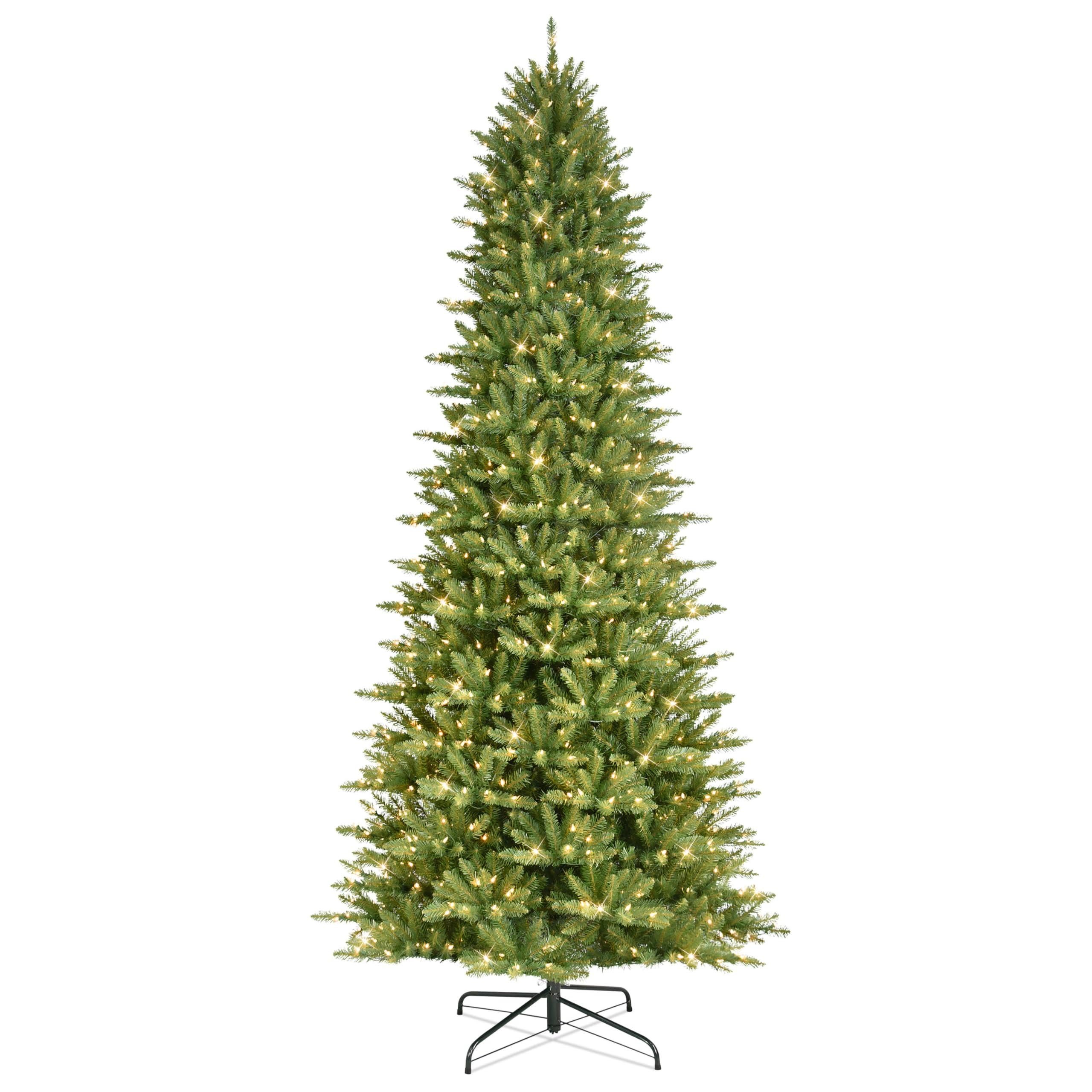 Puleo International 12ft Pre-Lit Slim Fraser Fir Christmas Tree with 1200 Clear Lights, 3903 Realistic Dense Branch Tips, Easy Setup Artificial Trees with Sturdy Metal Stand | Amazon (US)