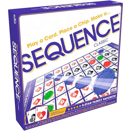 SEQUENCE- Original SEQUENCE Game with Folding Board, Cards and Chips by Jax ( Packaging may Vary ) White, 10.3" x 8.1" x 2.31" | Amazon (US)