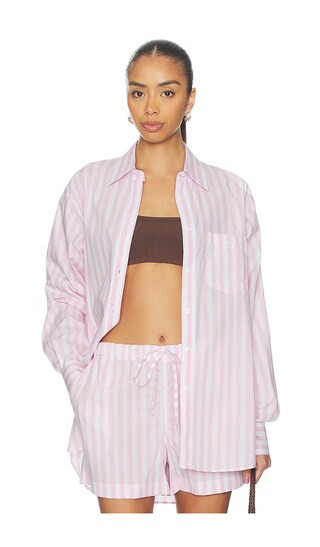 Cabana Stripe Embroidered Shirt in Pink | Revolve Clothing (Global)