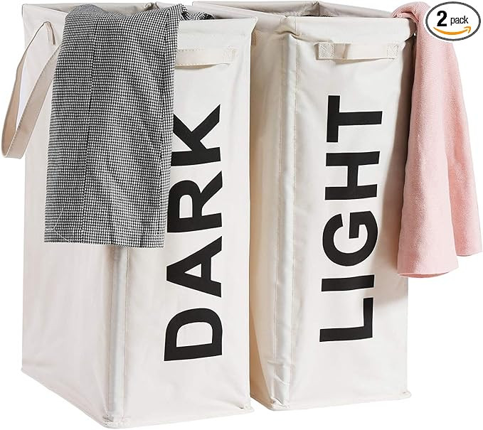 Haundry 2 Pack Light and Dark Laundry Hamper with Extended Handles, 2Pcs/Set Tall and Slim Separa... | Amazon (US)