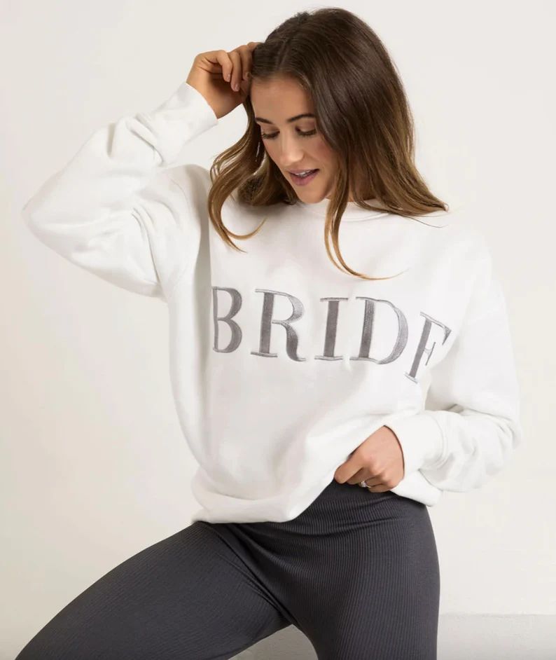 Silver Embroidery Bride Sweatshirt, Bride Crewneck, Bride Sweater, Hen Do Sweatshirt, Bride Embro... | Etsy (US)