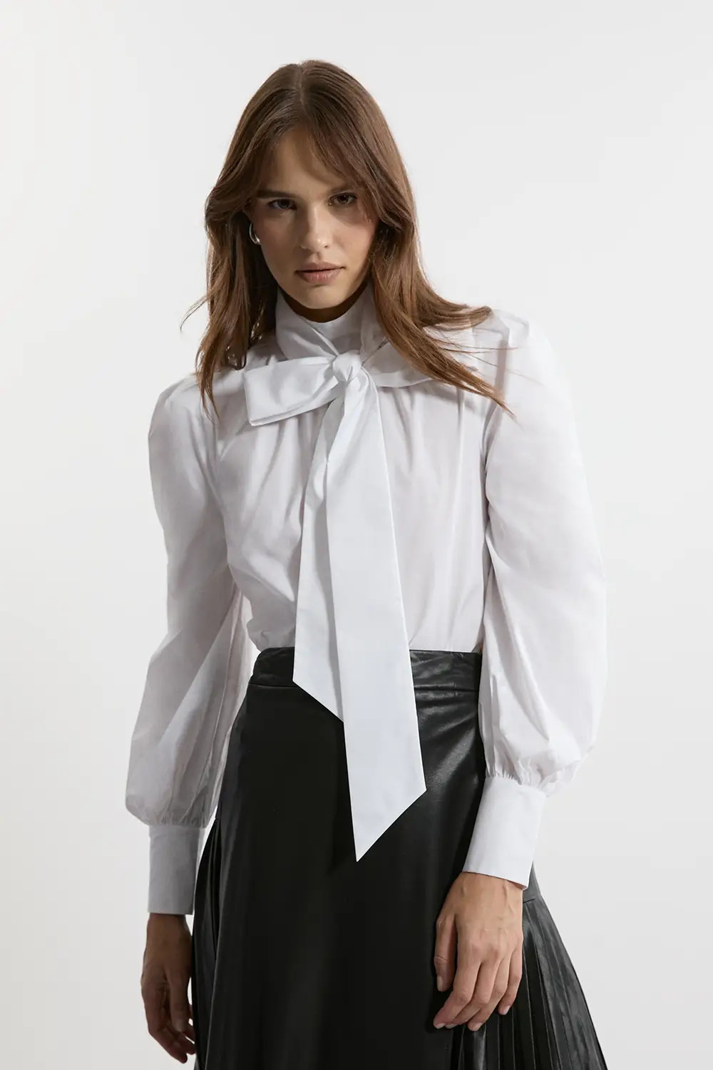 Cotton Poplin Pussybow Blouse | Karen Millen US