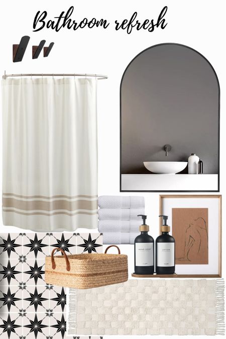 Bathroom refresh: black white and neutral bathroom decor 
Target bathroom accessories, Amazon bathroom runner , black and white tile 

#LTKfamily #LTKstyletip #LTKhome