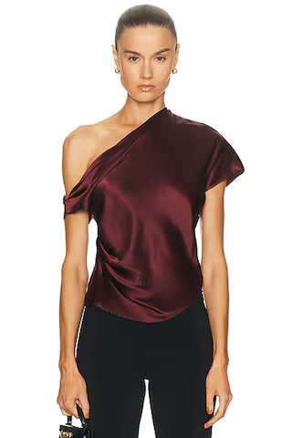 Silk Satin Asymmetric Drape Top | FWRD 