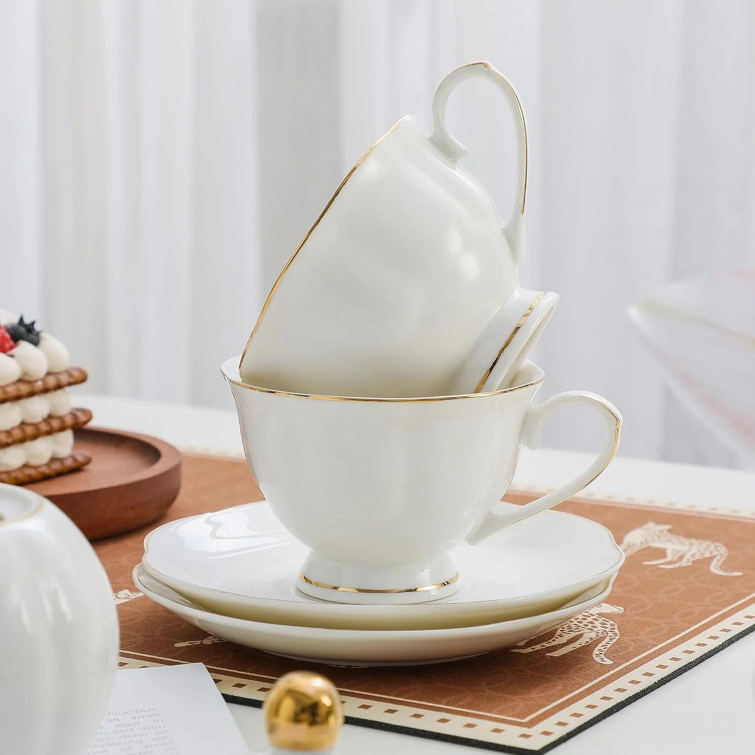 White Porcelain 8-Piece Tea and Coffee Cup Set – Ceramic 6oz Cups and Saucers set of 8, Elegant... | Walmart (US)