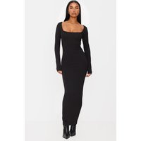 Black Cotton Square Neck Long Sleeve Maxi Dress | PrettyLittleThing US