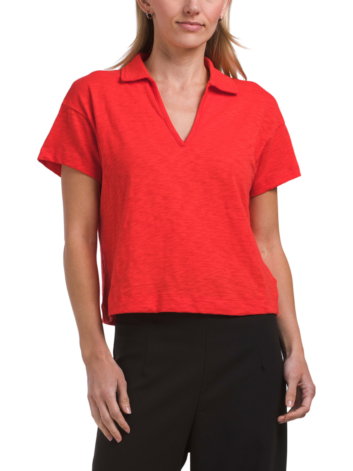 Cotton Short Sleeve Collared Vintage Slub Tee | TJ Maxx